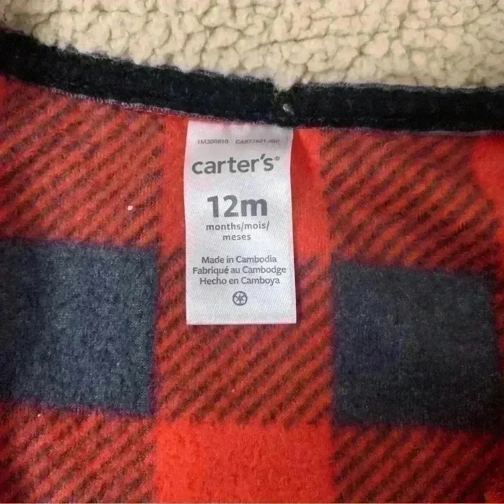 Carter's Baby Girl Fleece Vest 12 months Black & Red Checkered